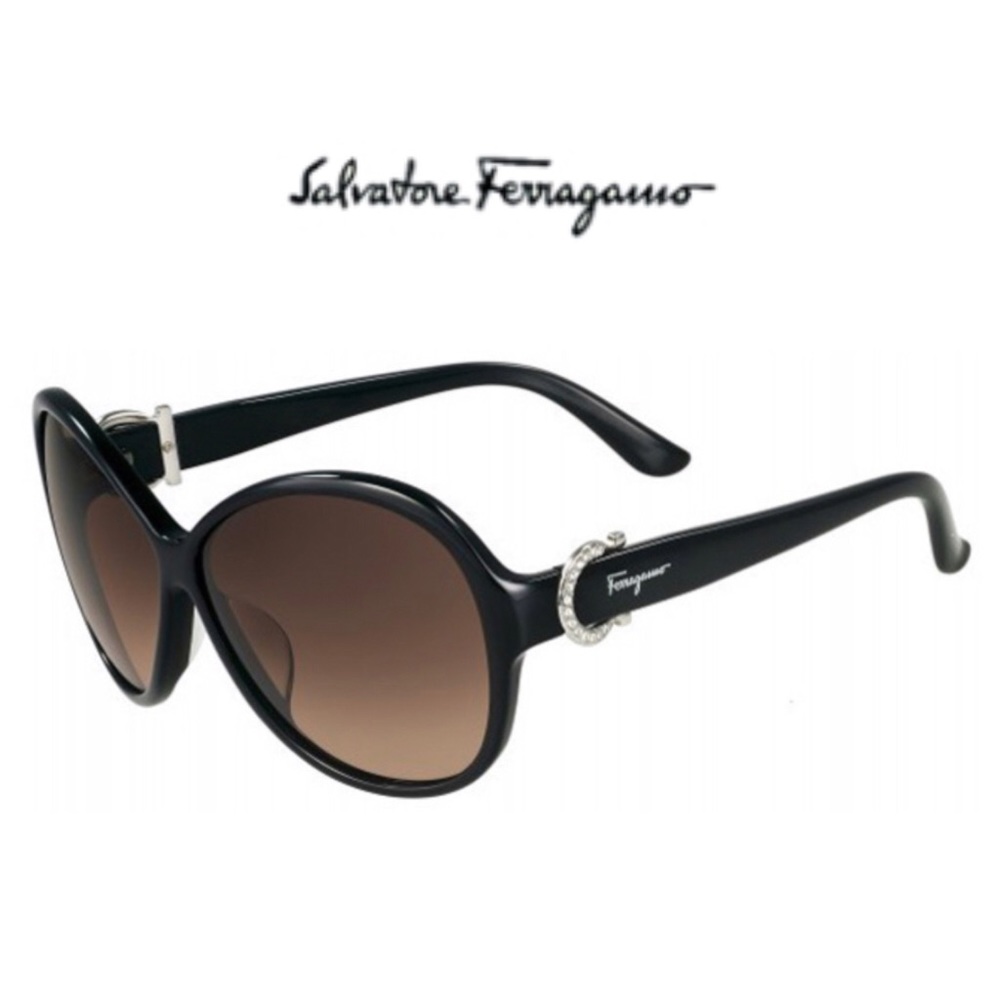 Salvatore Ferragamo Black Round Sunglasses